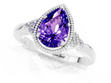 White gold Pear Cut Tanzanite Halo Ring with Tapered Band and Four-Prong Setting_1