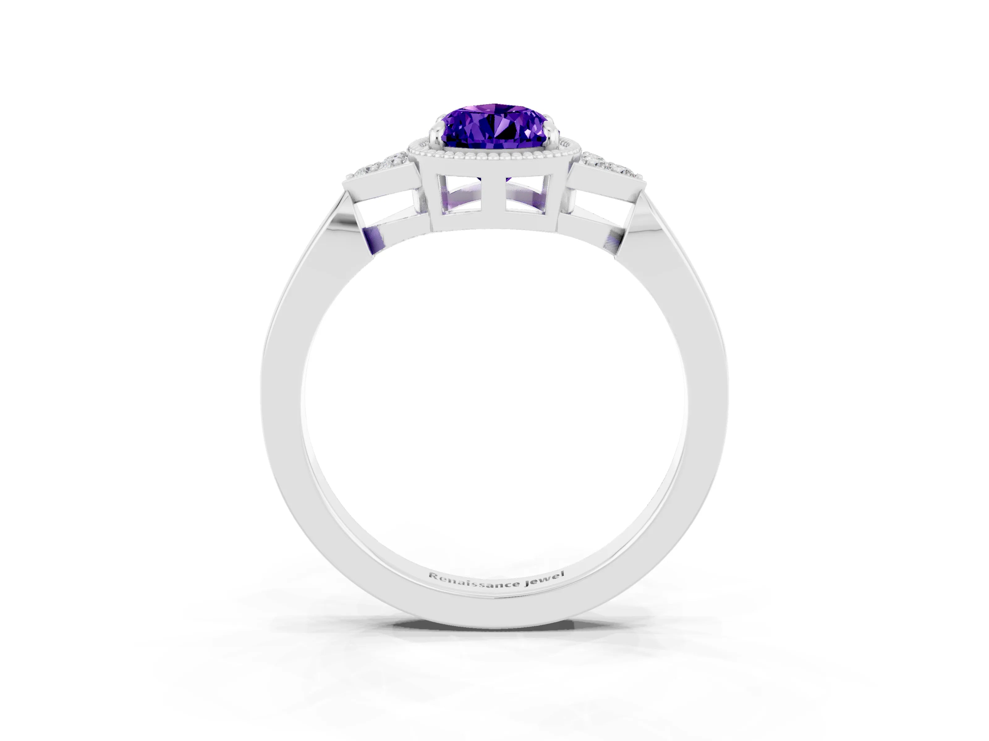 White gold Pear Cut Tanzanite Halo Ring with Tapered Band and Four-Prong Setting_3