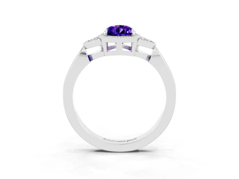 White gold Pear Cut Tanzanite Halo Ring with Tapered Band and Four-Prong Setting_3