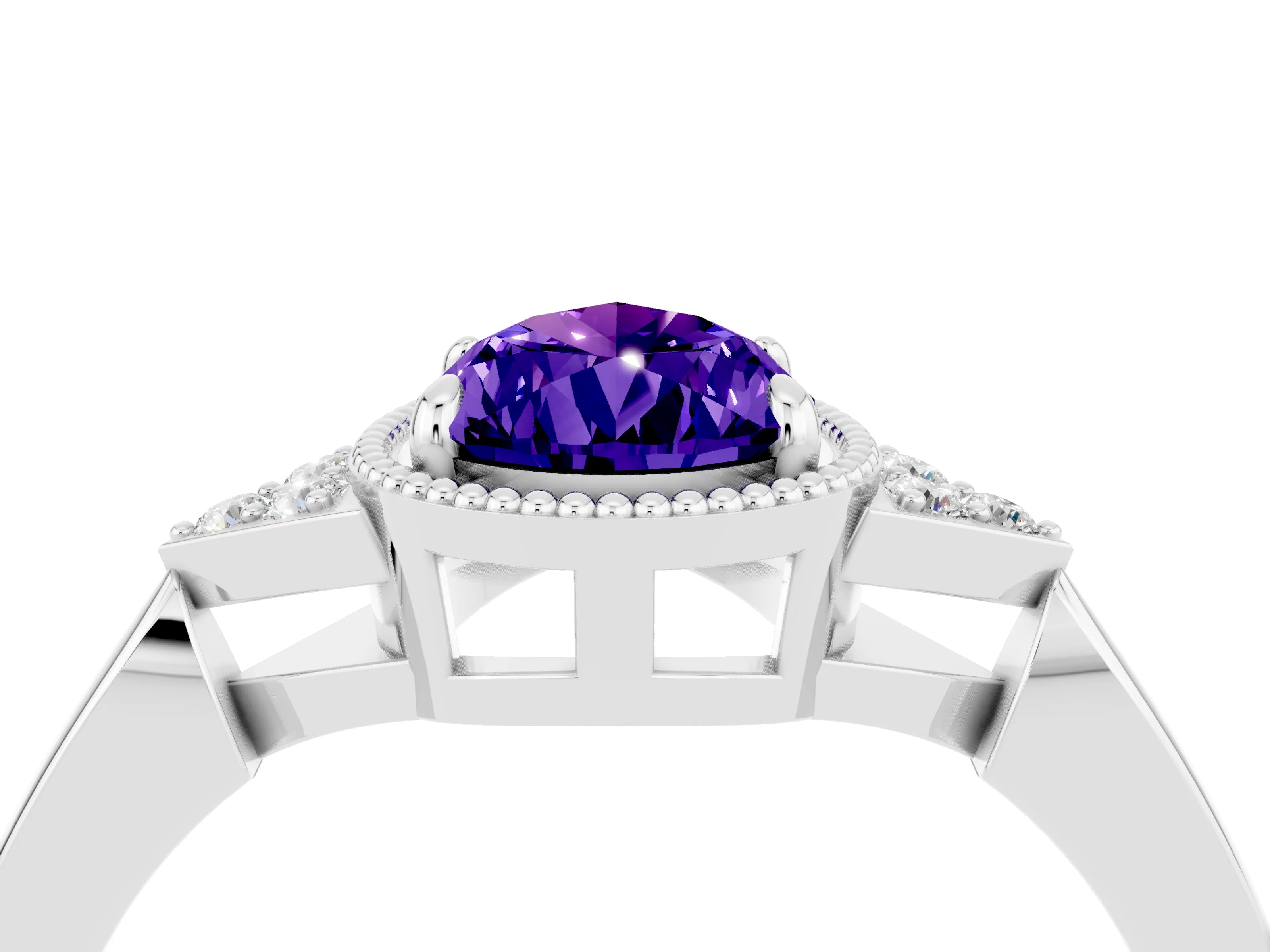 White gold Pear Cut Tanzanite Halo Ring with Tapered Band and Four-Prong Setting_4