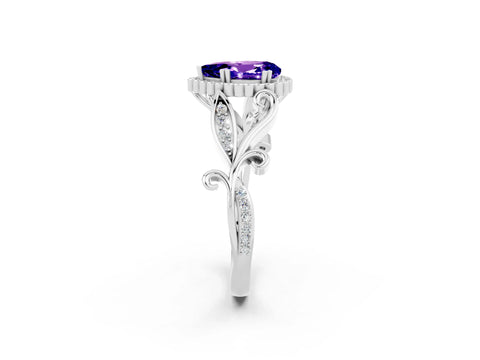 White gold Pear Cut Tanzanite Halo Ring with Vintage Split Shank and Four-Prong Setting_2