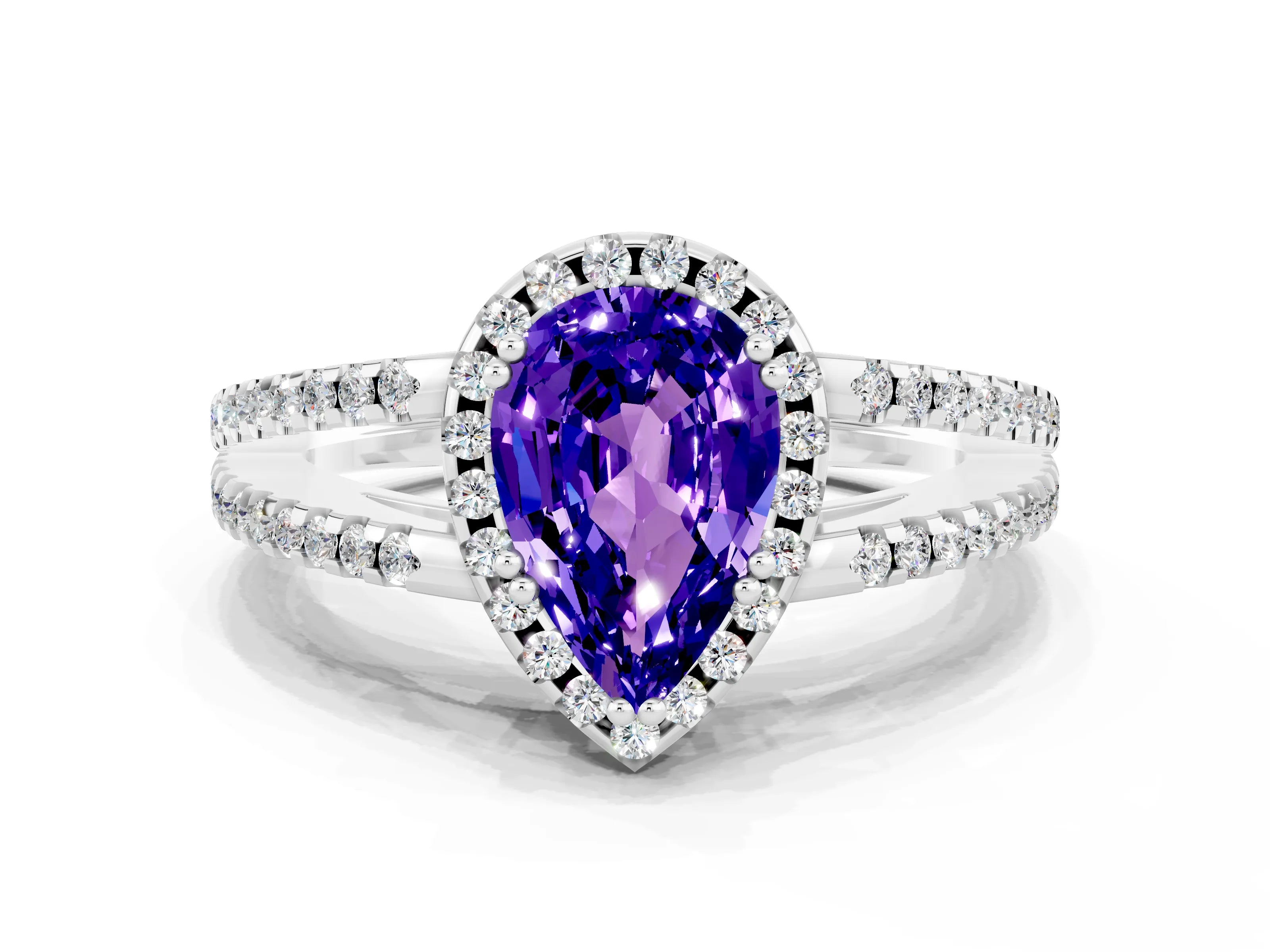 White gold Pear Cut Tanzanite Halo Split Shank Engagement Ring_12