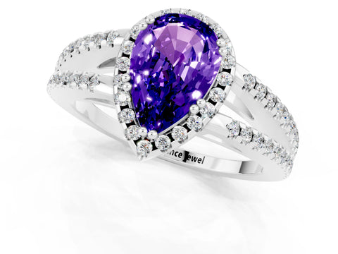 White gold Pear Cut Tanzanite Halo Split Shank Engagement Ring_13