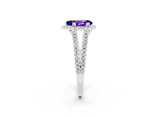 Platinum Pear Cut Tanzanite Halo Split Shank Engagement Ring