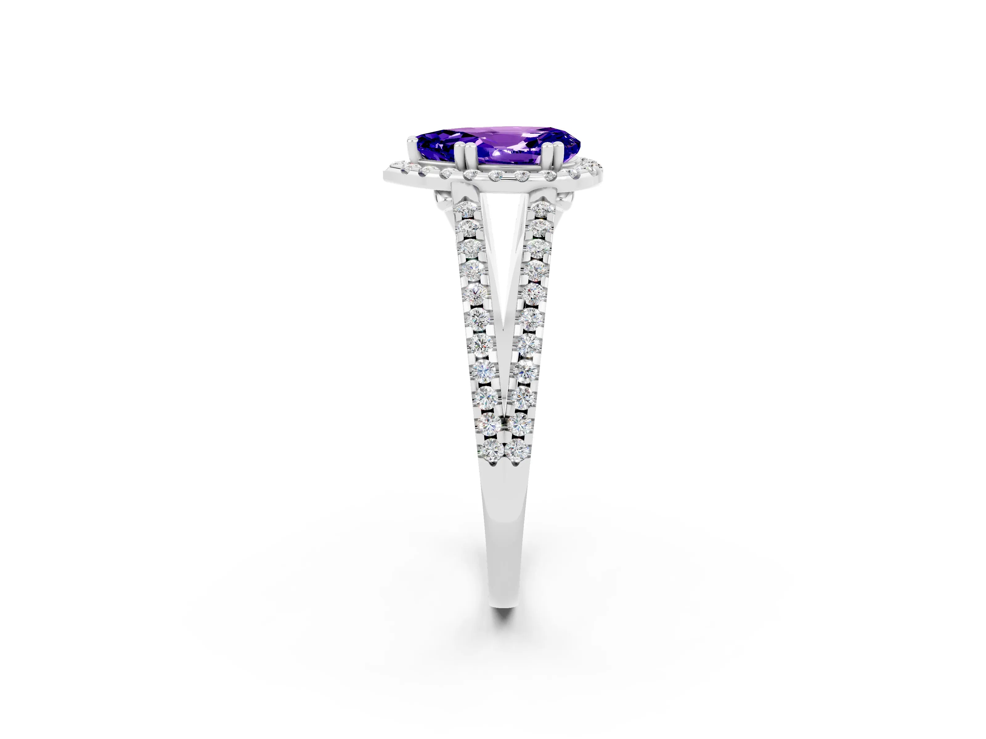 White gold Pear Cut Tanzanite Halo Split Shank Engagement Ring_14
