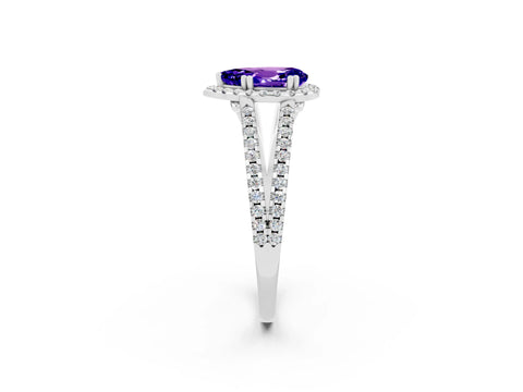 White gold Pear Cut Tanzanite Halo Split Shank Engagement Ring_14