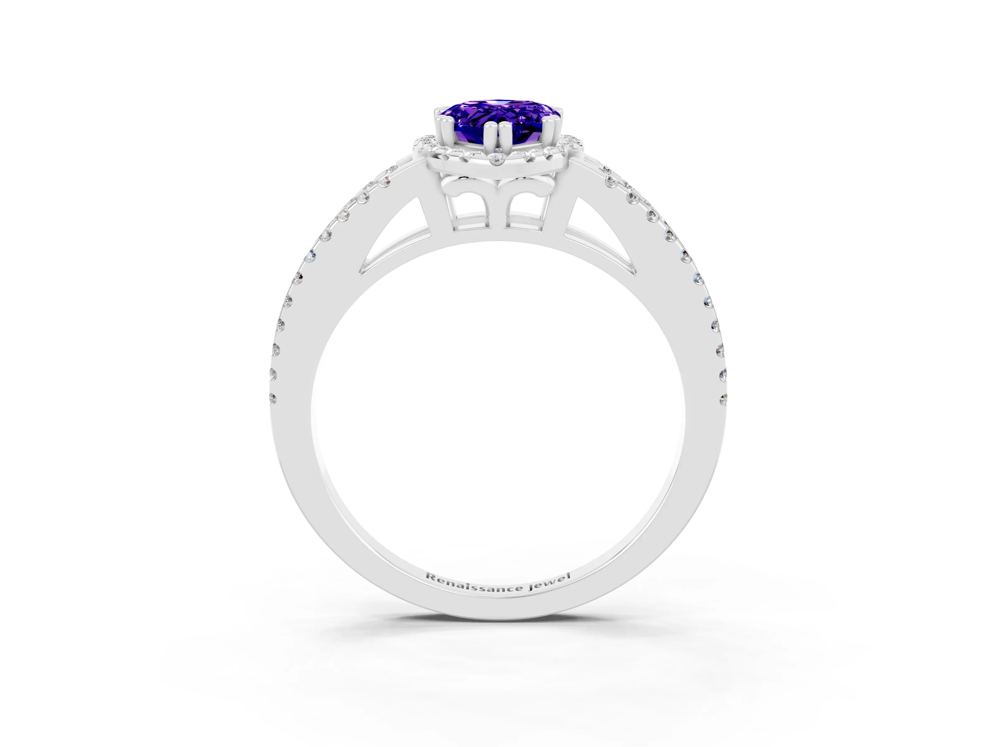 White gold Pear Cut Tanzanite Halo Split Shank Engagement Ring_15