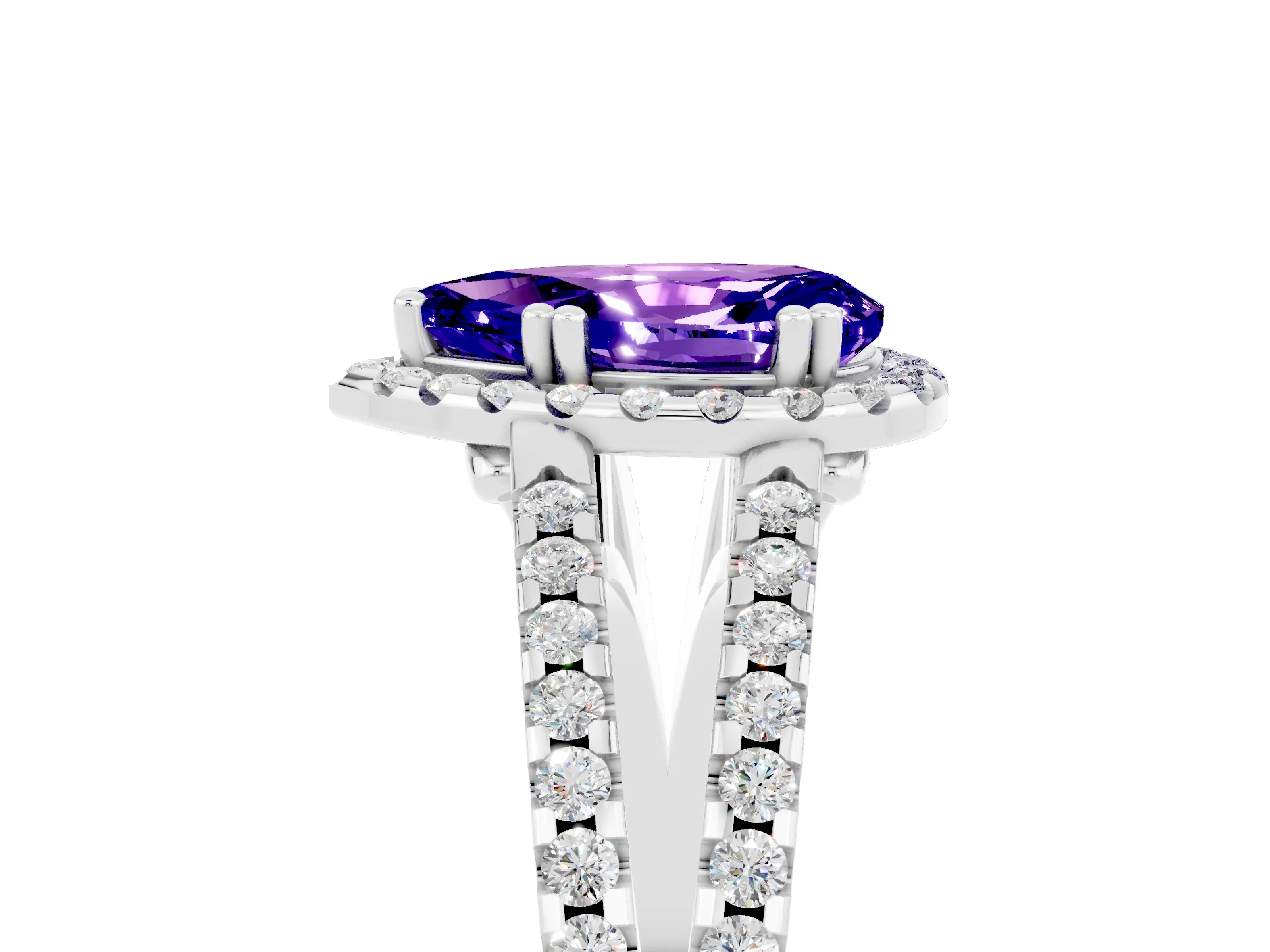 White gold Pear Cut Tanzanite Halo Split Shank Engagement Ring_17
