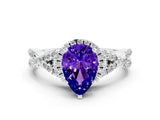 White gold Pear Cut Tanzanite Halo Twist Band Solitaire Prong Setting Ring