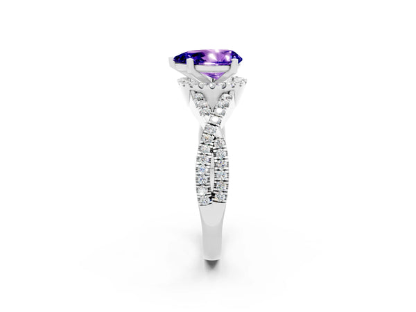 Platinum Pear Cut Tanzanite  Halo Twist Band Solitaire Prong Setting Ring