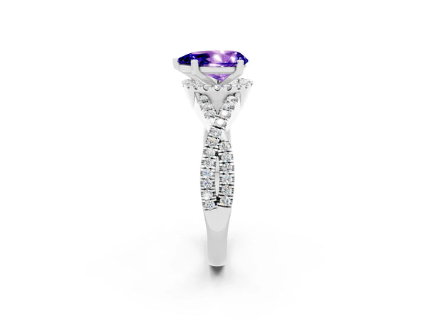 White gold Pear Cut Tanzanite  Halo Twist Band Solitaire Prong Setting Ring