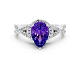 White gold Pear Cut Tanzanite  Halo Twist Band Solitaire Prong Setting Ring_24