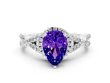White gold Pear Cut Tanzanite  Halo Twist Band Solitaire Prong Setting Ring_54