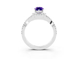 White gold Pear Cut Tanzanite  Halo Twist Band Solitaire Prong Setting Ring_57