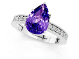 White gold Pear Cut Tanzanite Milgrain Pavé Engagement Ring with Four-Prong Setting_1