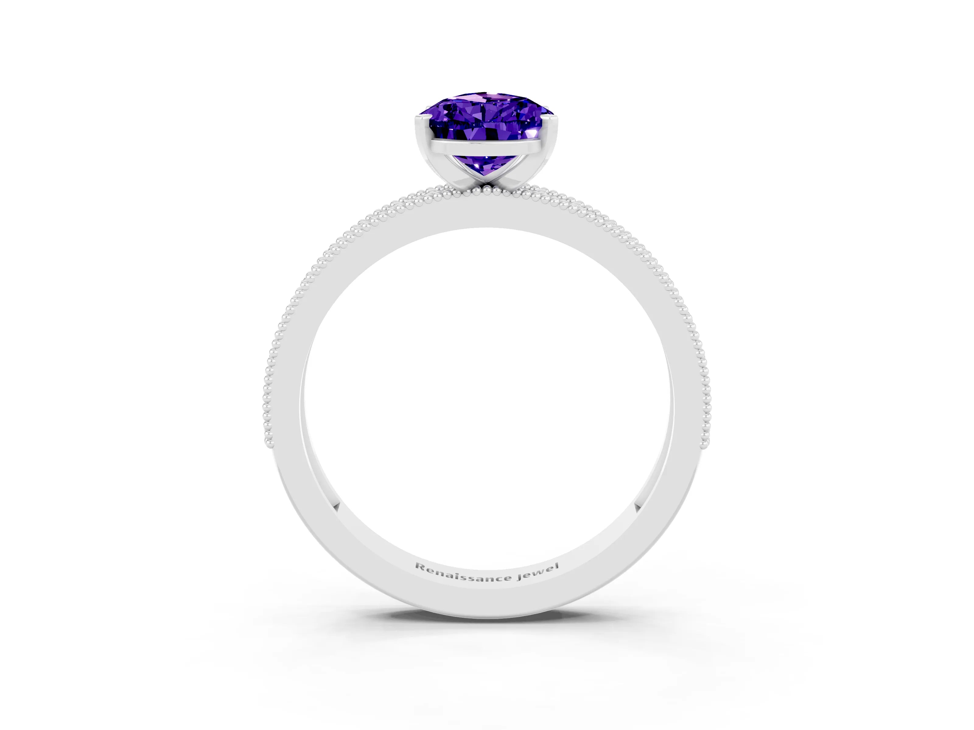 White gold Pear Cut Tanzanite Milgrain Pavé Engagement Ring with Four-Prong Setting_3