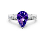 White gold Pear Cut Tanzanite Milgrain Pavé Engagement Ring with Four-Prong Setting