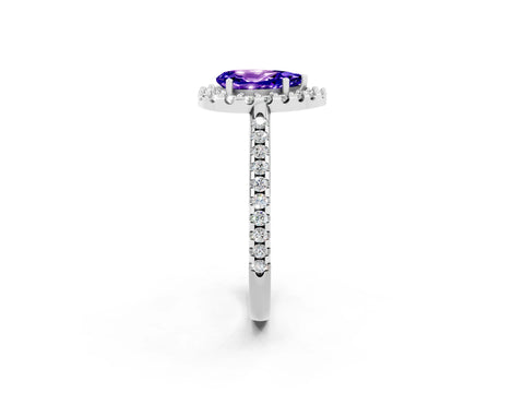 White gold Pear Cut Tanzanite Pavé Halo Ring with Four-Prong Setting_14