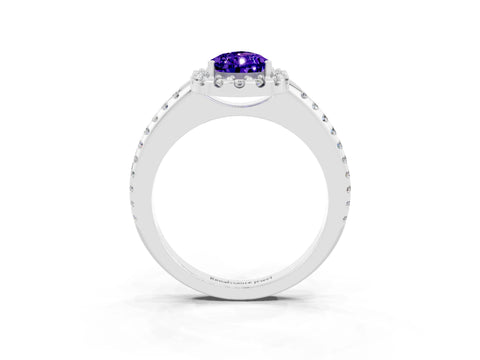 White gold Pear Cut Tanzanite Pavé Halo Ring with Four-Prong Setting_15
