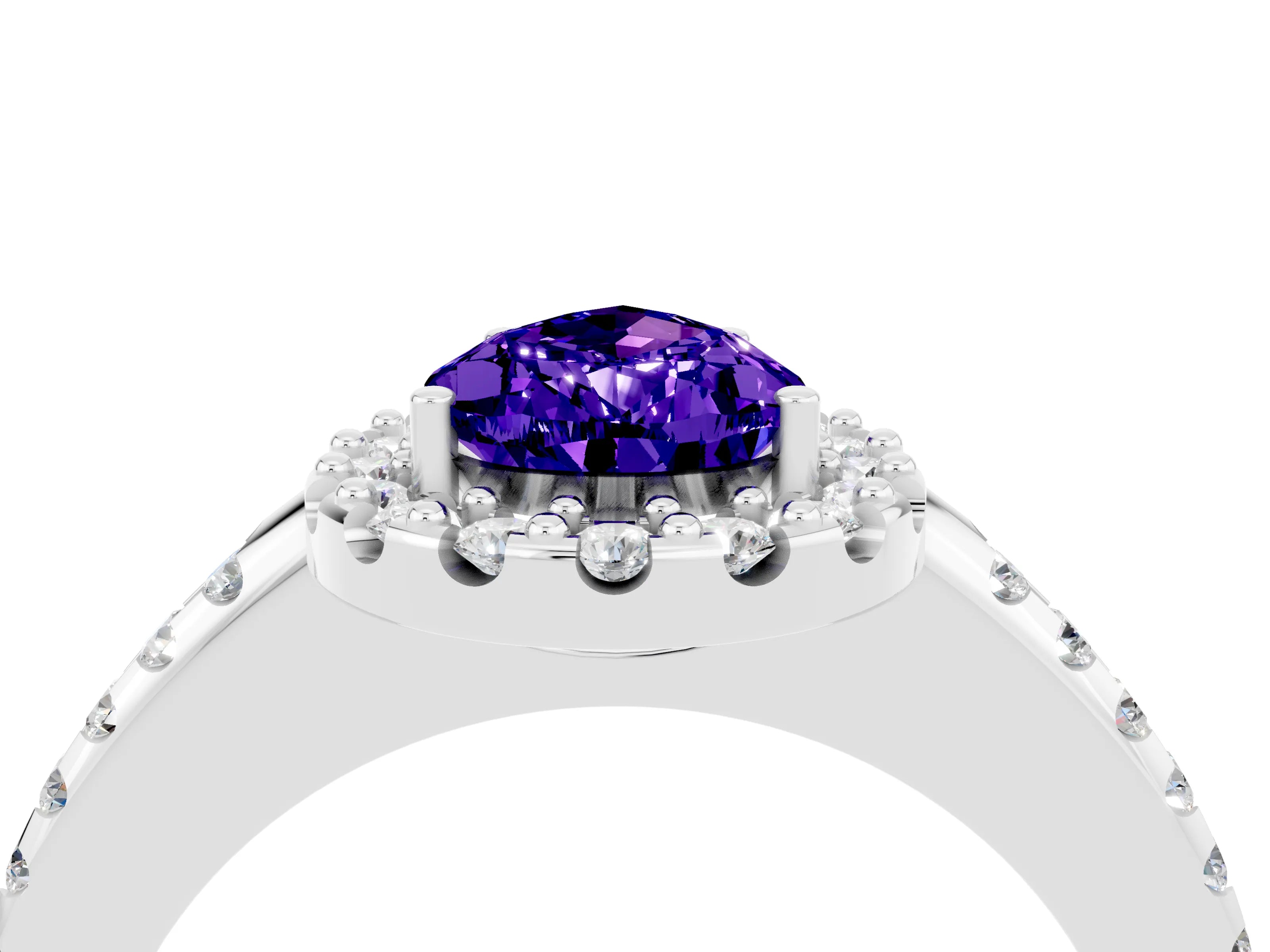 White gold Pear Cut Tanzanite Pavé Halo Ring with Four-Prong Setting_16
