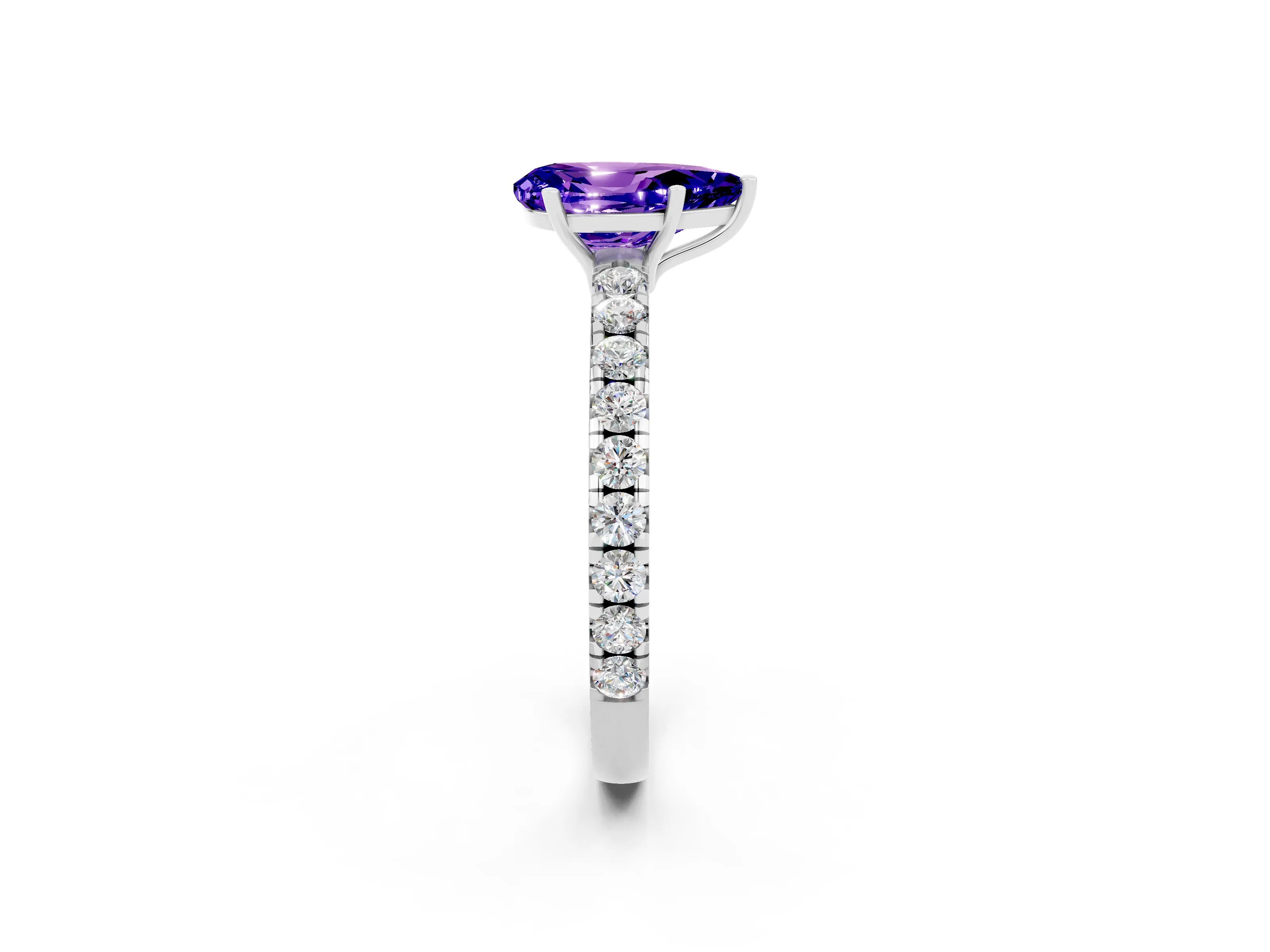 White gold Pear Cut Tanzanite Pavé Solitaire Engagement Ring with Four-Prong Setting_14