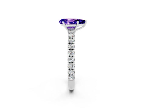 White gold Pear Cut Tanzanite Pavé Solitaire Engagement Ring with Four-Prong Setting_14