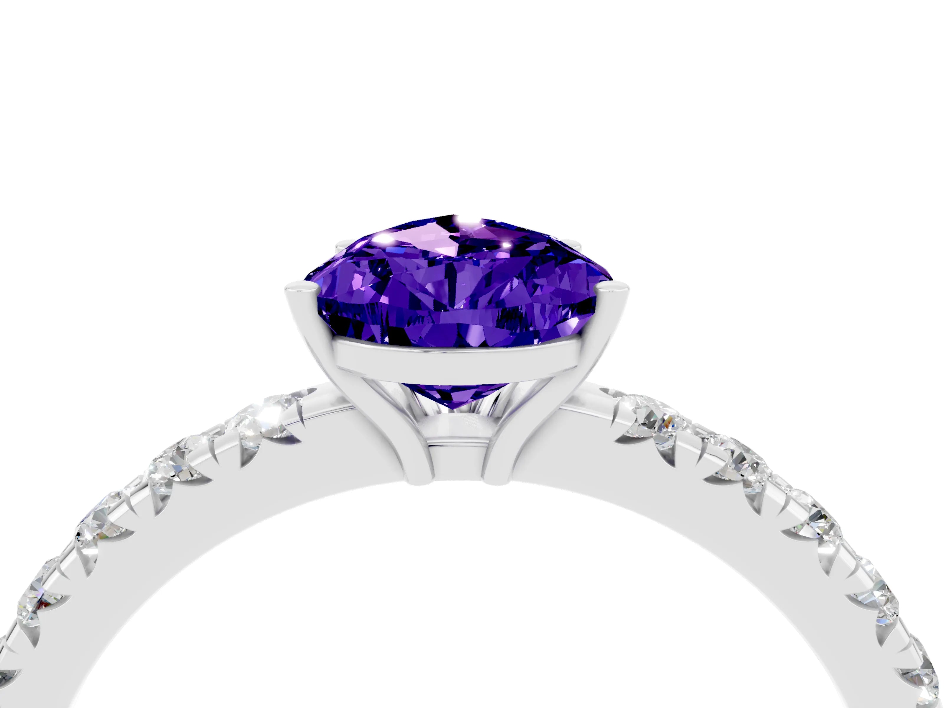 White gold Pear Cut Tanzanite Pavé Solitaire Engagement Ring with Four-Prong Setting_16