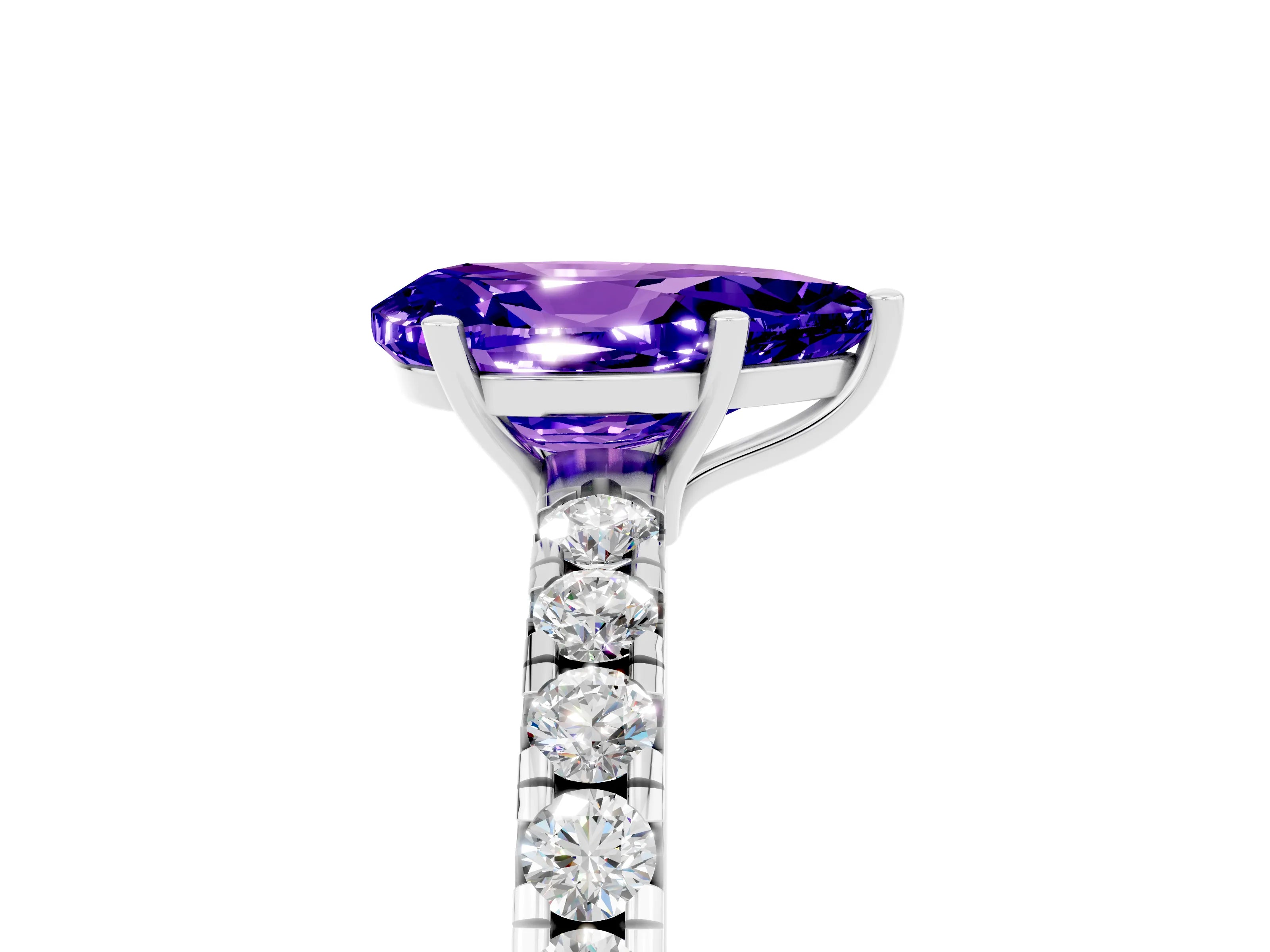 White gold Pear Cut Tanzanite Pavé Solitaire Engagement Ring with Four-Prong Setting_17