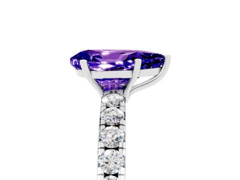 White gold Pear Cut Tanzanite Pavé Solitaire Engagement Ring with Four-Prong Setting_17