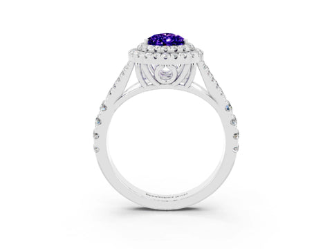 White gold Pear Cut Tanzanite Pavé Split Shank Double Halo Engagement Ring_3