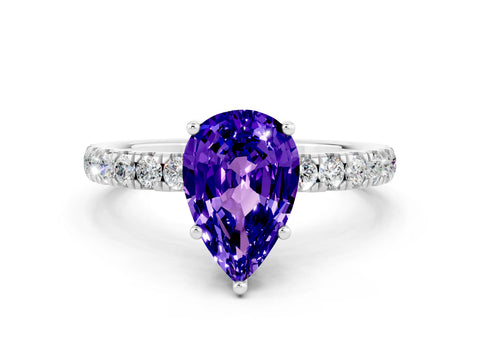 White gold Pear Cut Tanzanite Pave Band Solitaire Ring with Four-Prong Setting_24