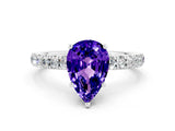 White gold Pear Cut Tanzanite Pave Band Solitaire Ring with Four-Prong Setting_24