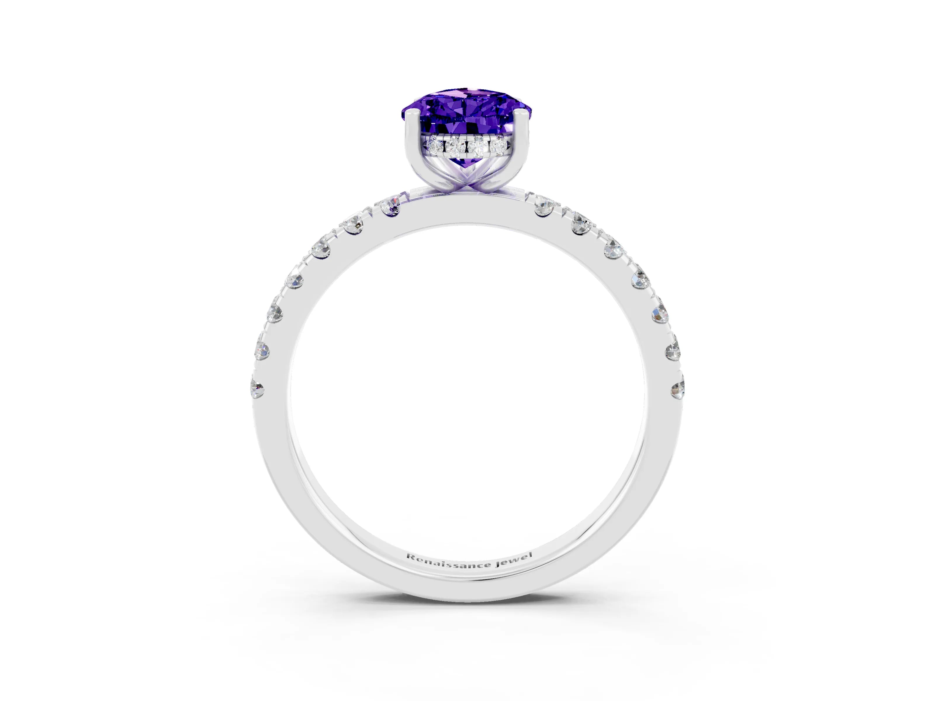 White gold Pear Cut Tanzanite Pave Band Solitaire Ring with Four-Prong Setting_27