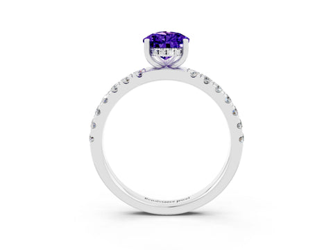 White gold Pear Cut Tanzanite Pave Band Solitaire Ring with Four-Prong Setting_27