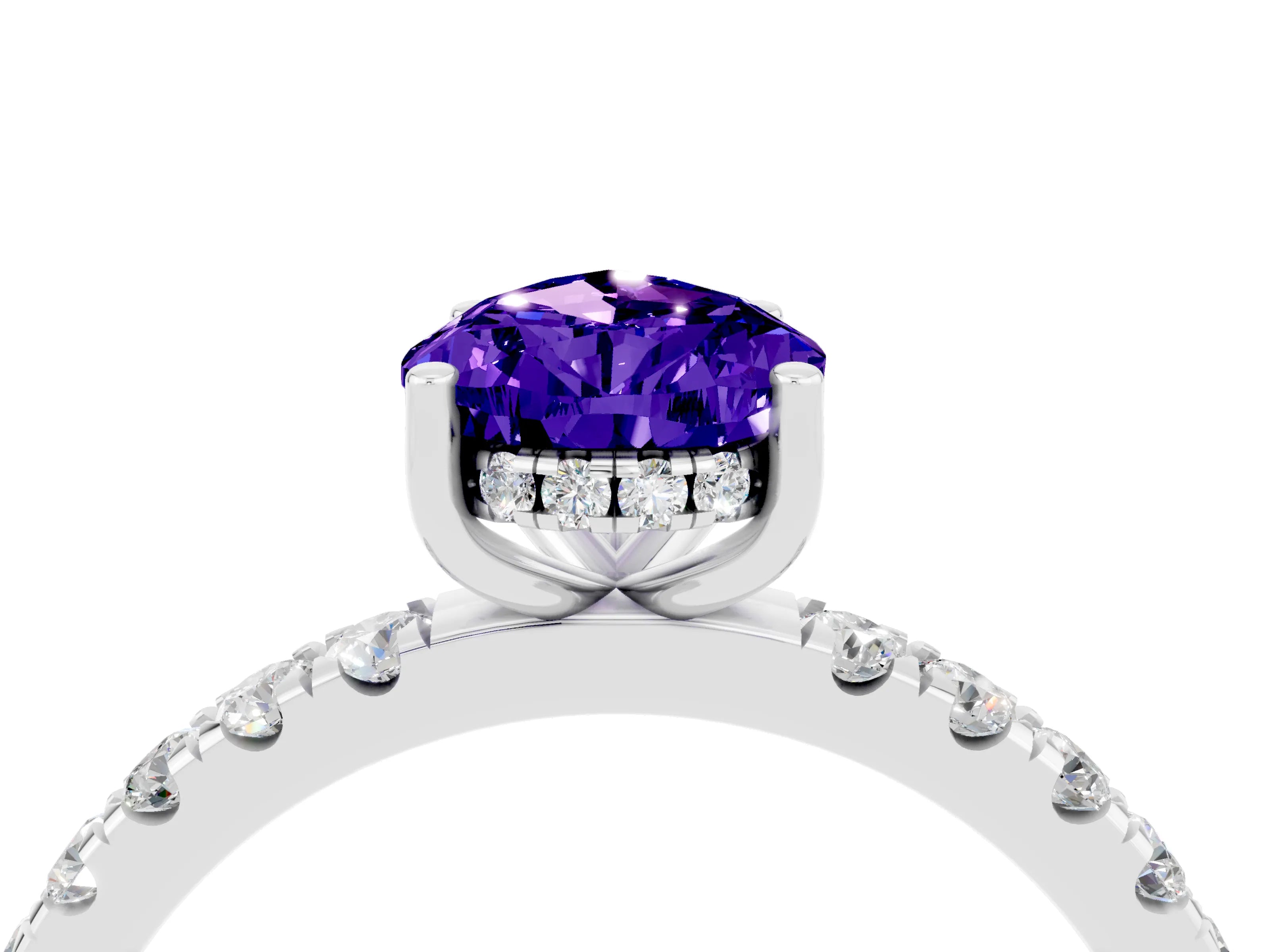 White gold Pear Cut Tanzanite Pave Band Solitaire Ring with Four-Prong Setting_28