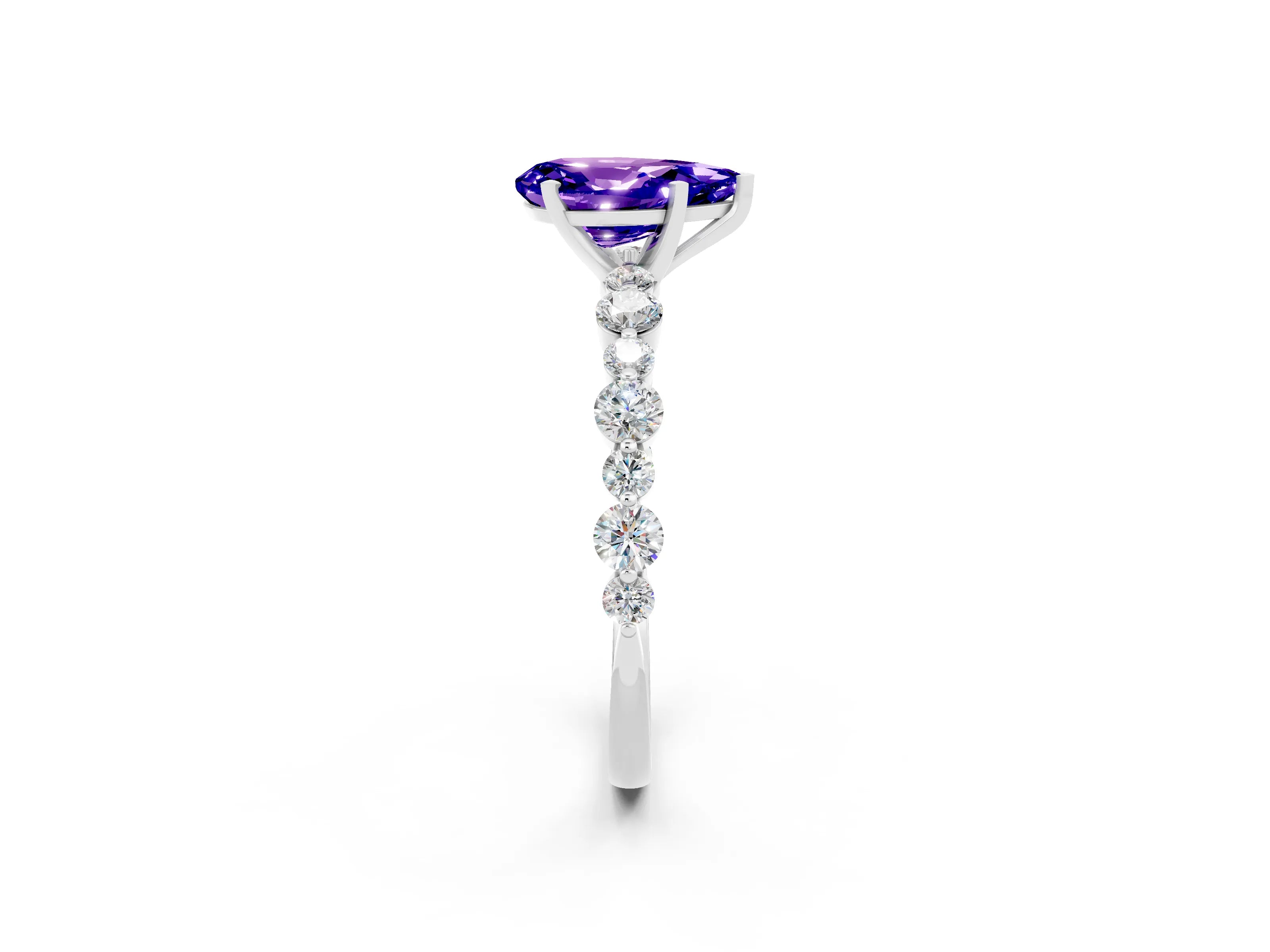 White gold Pear Cut Tanzanite Prong Set Engagement Ring with Pavé Band_2