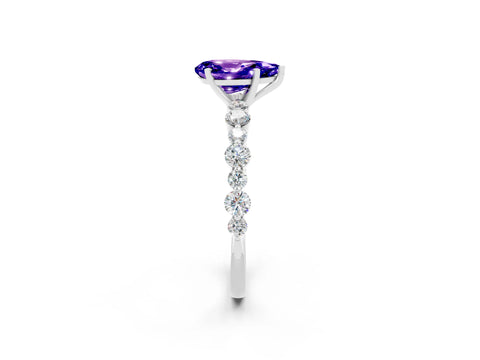 White gold Pear Cut Tanzanite Prong Set Engagement Ring with Pavé Band_2