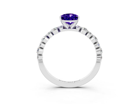 White gold Pear Cut Tanzanite Prong Set Engagement Ring with Pavé Band_3