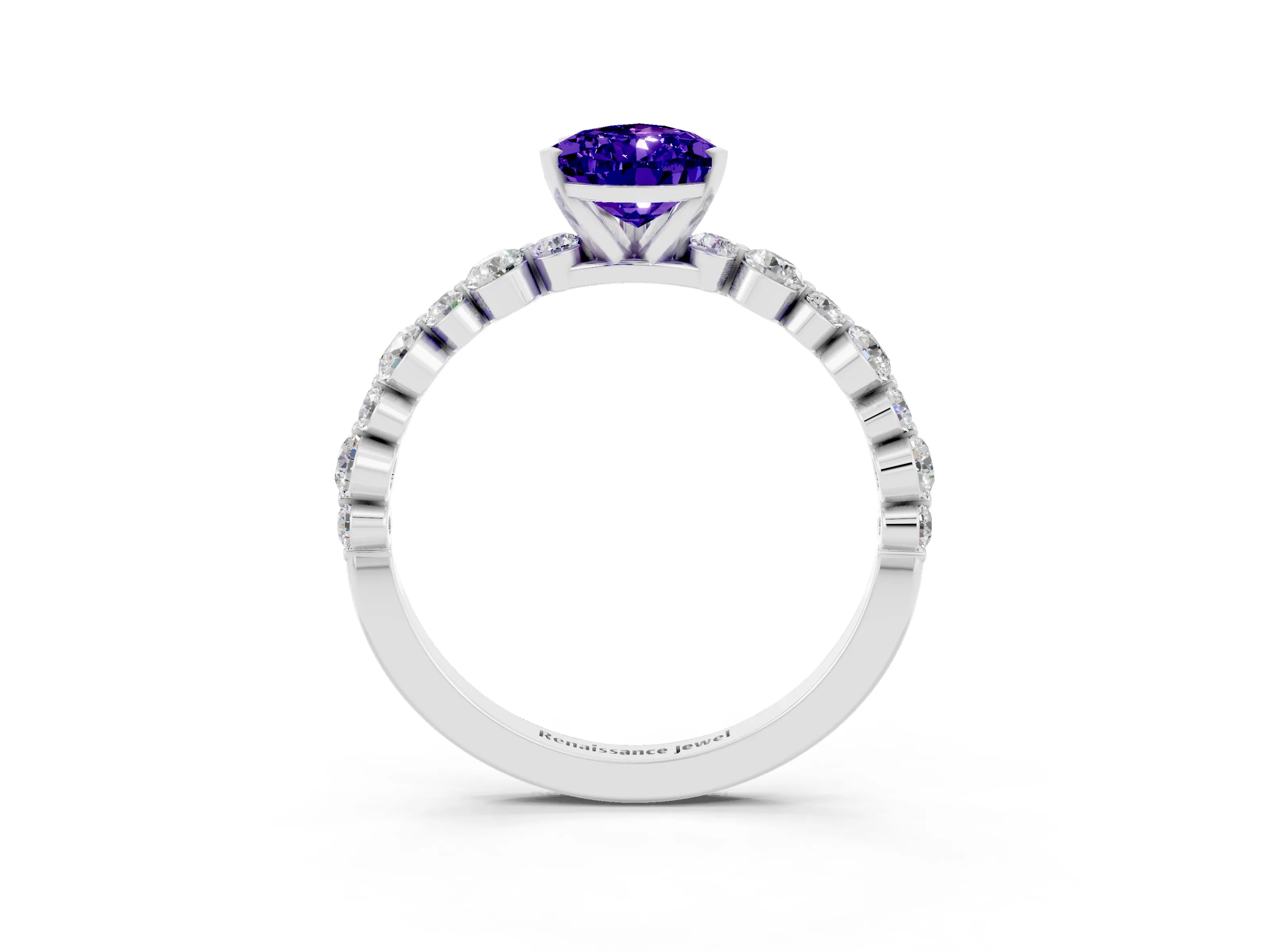 White gold Pear Cut Tanzanite Prong Set Engagement Ring with Pavé Band_3