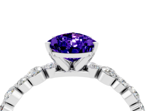 White gold Pear Cut Tanzanite Prong Set Engagement Ring with Pavé Band_4