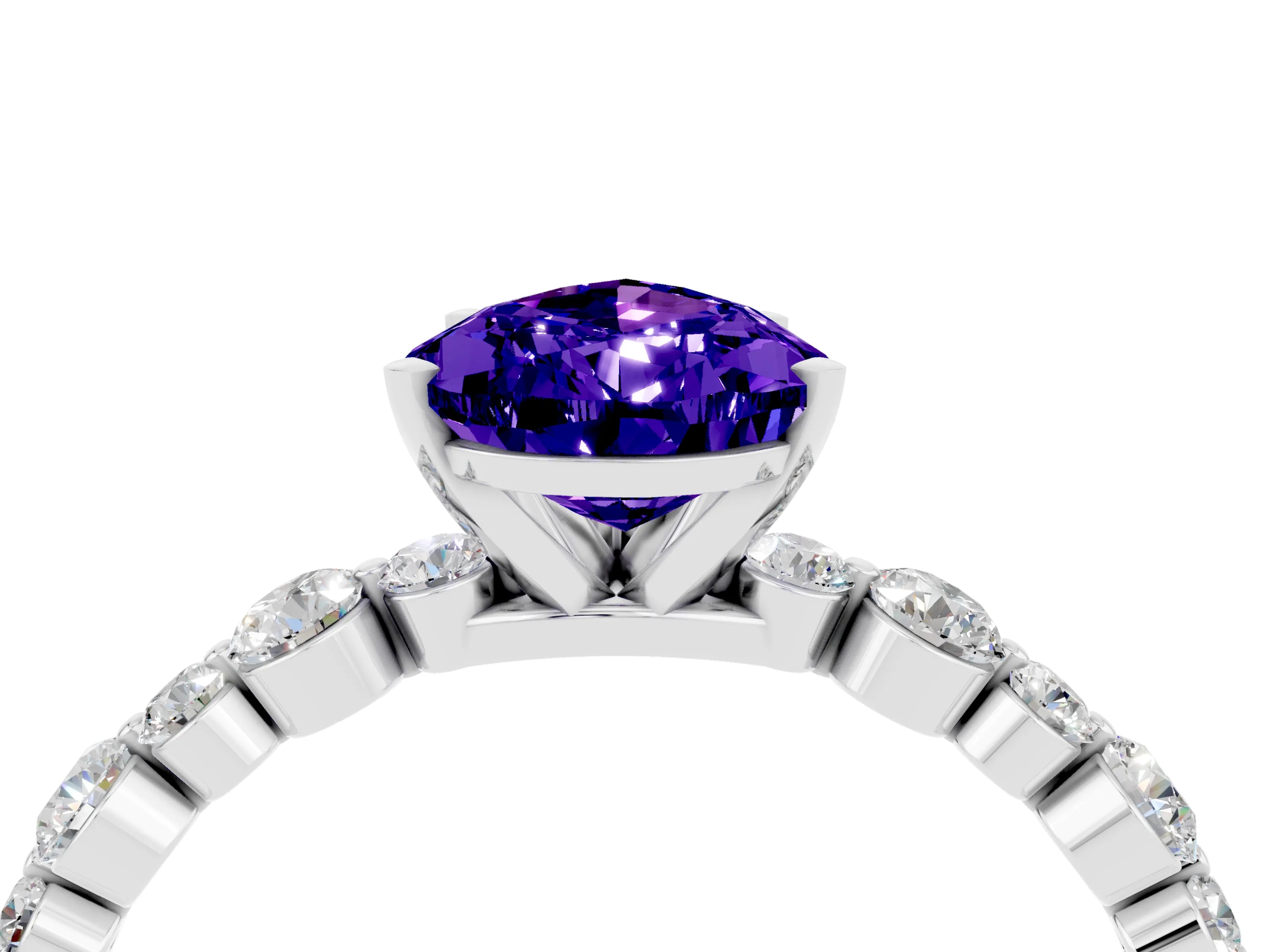 White gold Pear Cut Tanzanite Prong Set Engagement Ring with Pavé Band_4