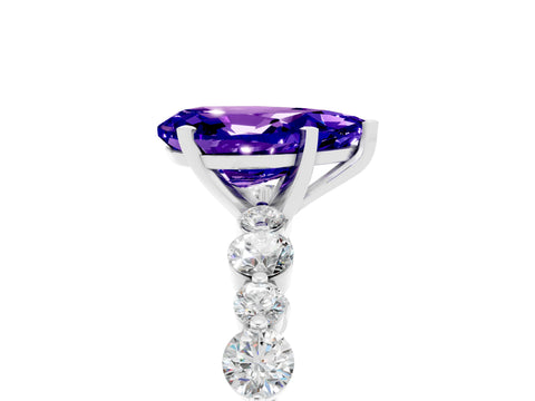 White gold Pear Cut Tanzanite Prong Set Engagement Ring with Pavé Band_5
