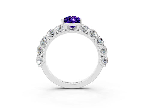 White gold Pear Cut Tanzanite Prong Setting with Side Stones on a Pave Band_3