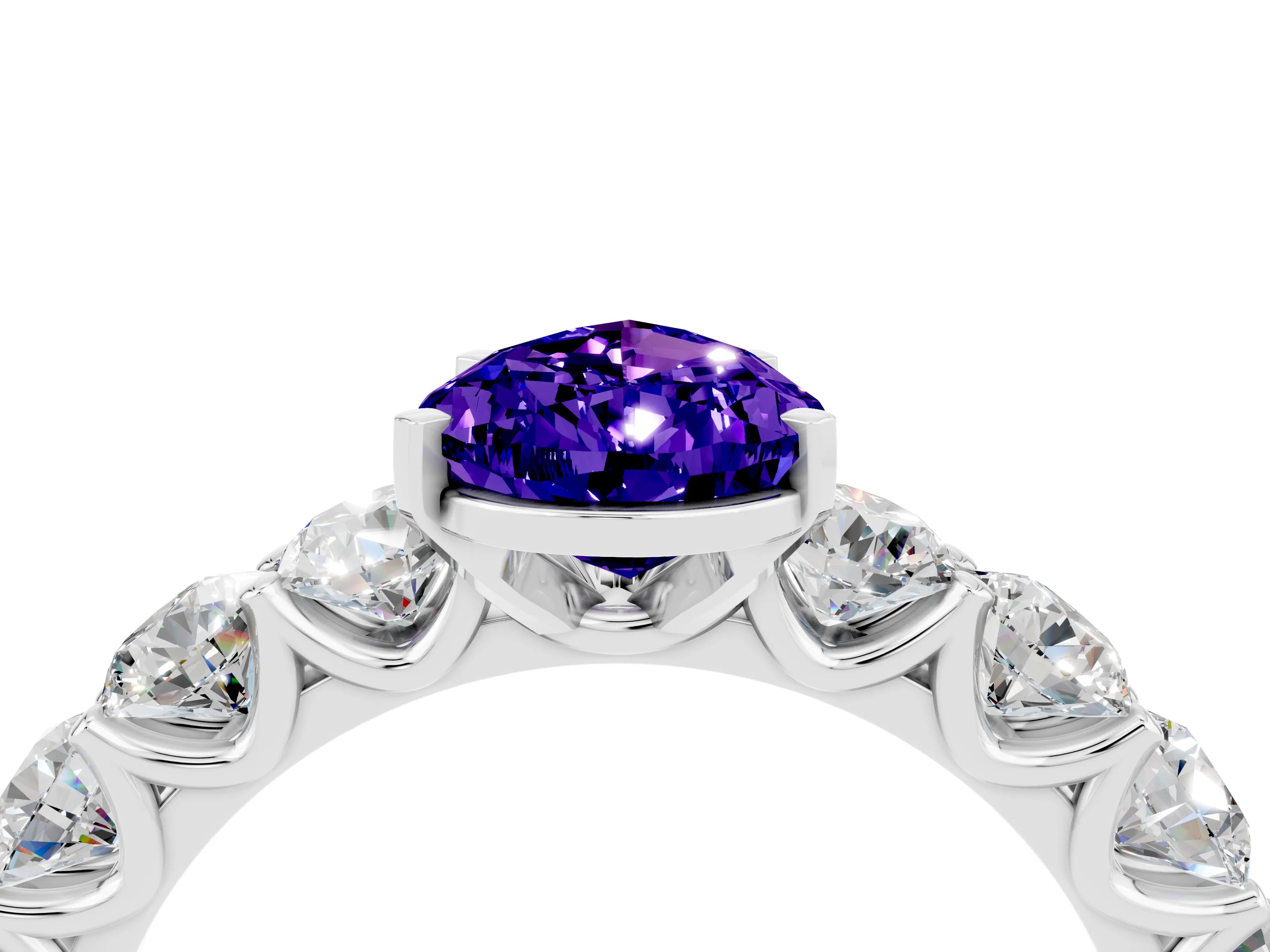 White gold Pear Cut Tanzanite Prong Setting with Side Stones on a Pave Band_4