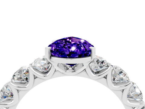 White gold Pear Cut Tanzanite Prong Setting with Side Stones on a Pave Band_4