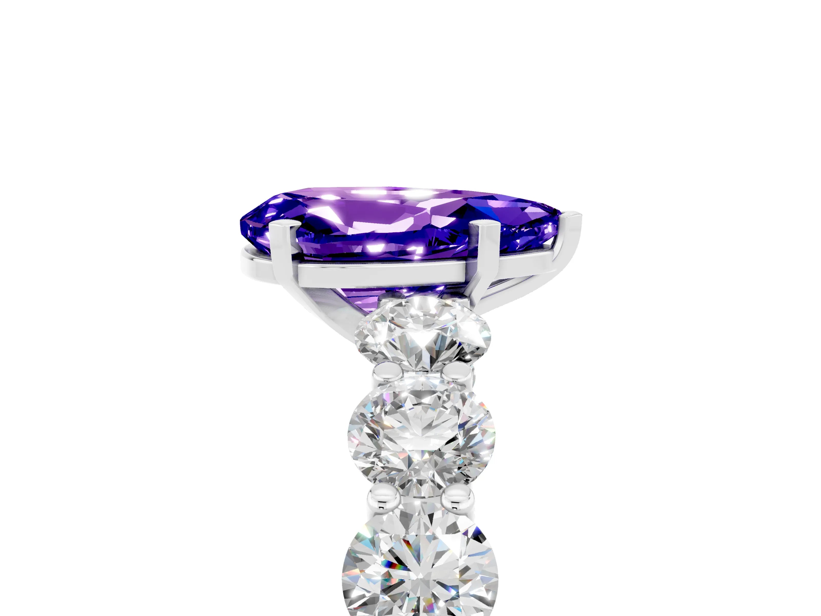 White gold Pear Cut Tanzanite Prong Setting with Side Stones on a Pave Band_5