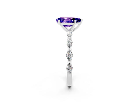 White gold Pear Cut Tanzanite Ring with Marquise Side Stones and Prong Setting_2