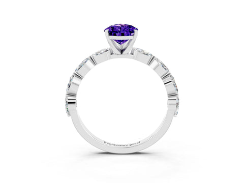White gold Pear Cut Tanzanite Ring with Marquise Side Stones and Prong Setting_3