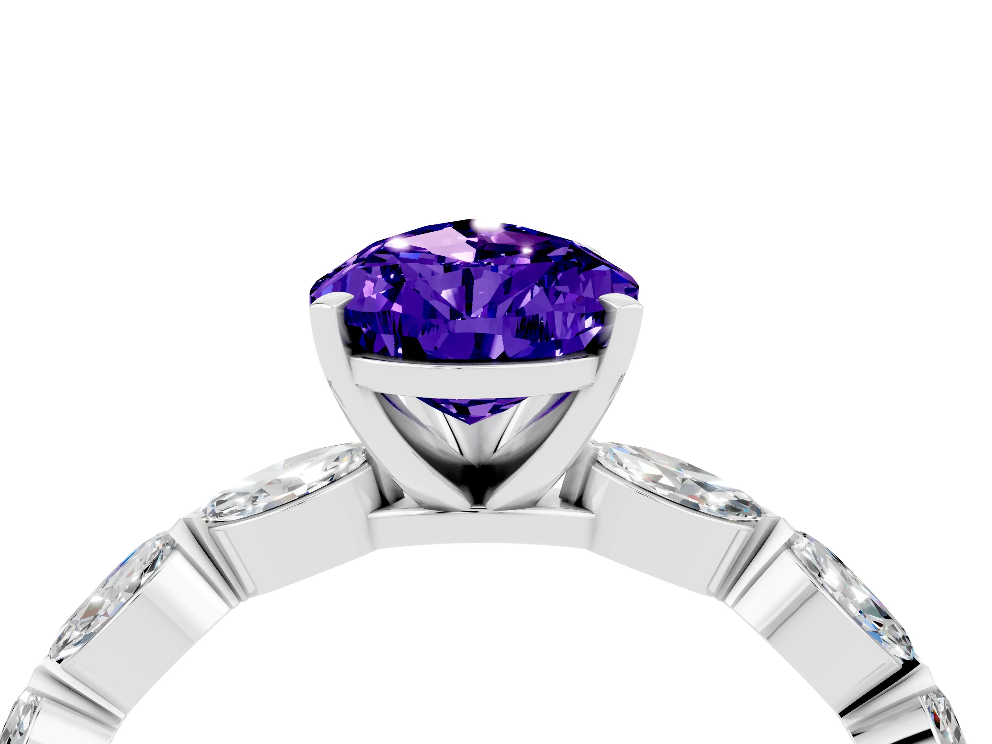 White gold Pear Cut Tanzanite Ring with Marquise Side Stones and Prong Setting_4