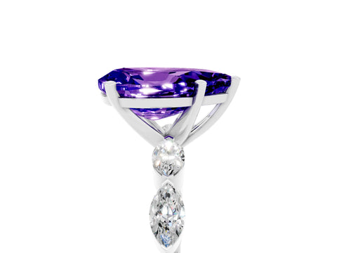 White gold Pear Cut Tanzanite Ring with Marquise Side Stones and Prong Setting_5